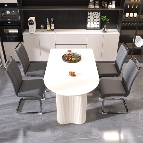 63 'medieval modern cream style MDF dining table and PU armless dining chair set 4. Assemble Desktop and Silver plated metal leg dining chair set, suitable for home&kitchen - sold by Home Elegance USA