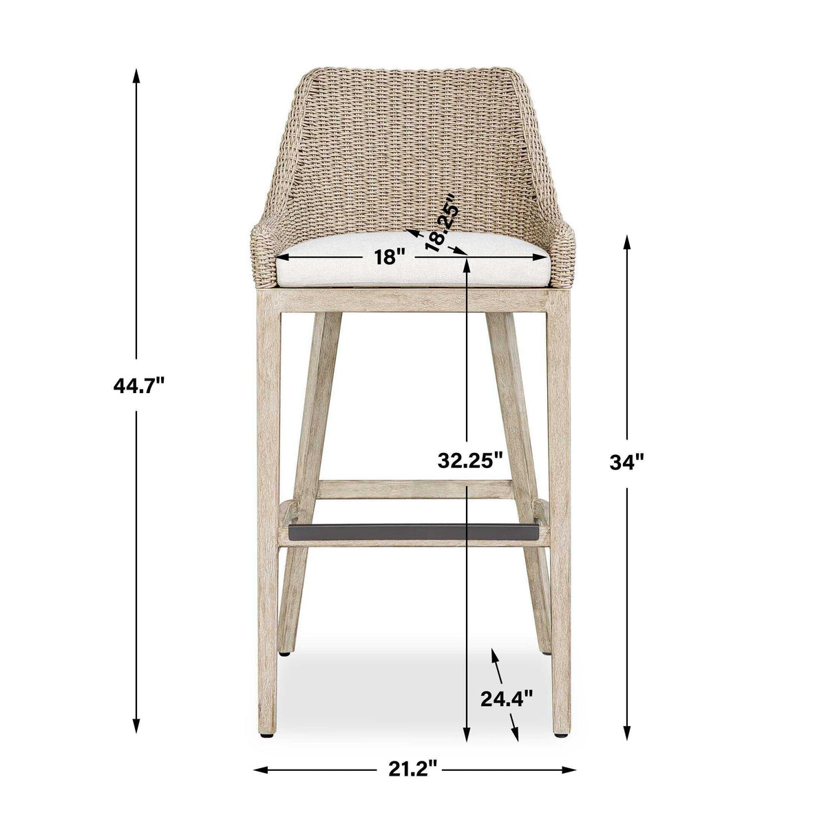Paloma Outdoor Wicker Bar Stool Gray / White - Light Brown / White by Uttermost - View 14