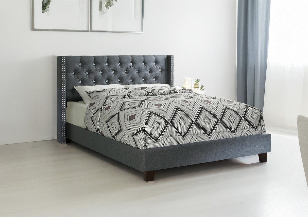 Contemporary Style 1pc Queen Size Bed Diamond Tufted Headboard Plastic legs Blue Gray Finish Bedroom Furniture
