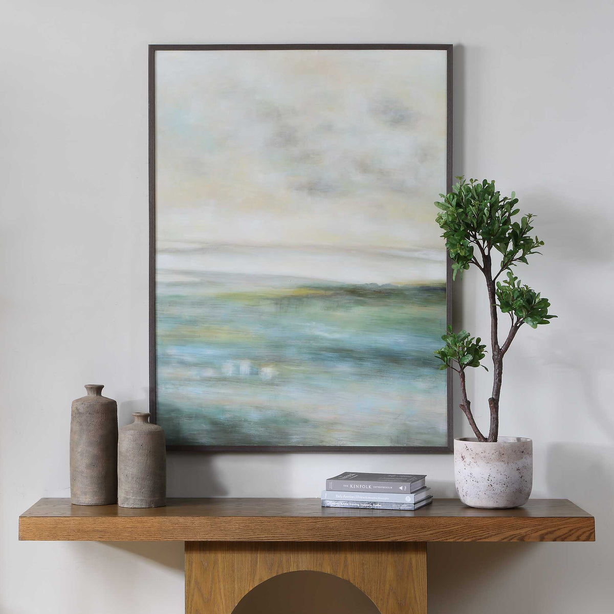 Awakening Hand Painted Landscape Art Blue / Brown / Green / White / Yellow - Blue / Green by Uttermost - View 2