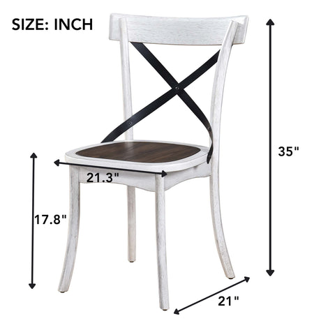 WOODHOMER 5-Piece Round Dining Set, 1 Table with 4 X-Back Chairs, Two-Tone Antique White & Walnut Finish, Space-Saving Kitchen & Dining Furniture - sold by Home Elegance USA