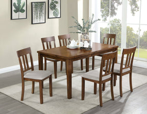 Transitional Style 7pc Dining Table Set 1x Rectangle Table 6x Chairs Padded Seat Cushion Walnut And Beige Finish - sold by Home Elegance USA