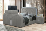 Shelyn Gray Teddy Sherpa & Chrome EK Bed w/Led, TV Stand, Fireplace & Bluetooth