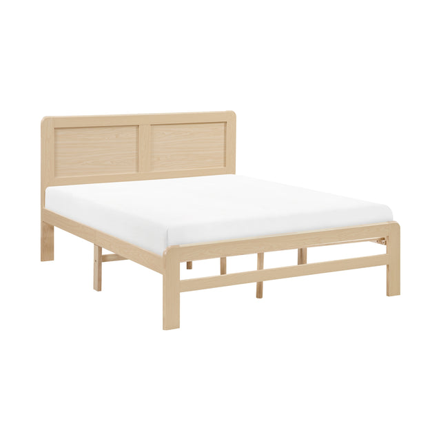 1pc Contemporary Natural Finish Queen Size Platform Bed Frame Wooden Bedroom Furniture Bed in a Box