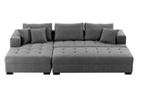 111'' Tufted Fabric 3 - Seat L - Shape Sectional Sofa Couch Set w/Chaise Lounge, Ottoman Coffee Table Bench, Dark Grey - W876S00066 - image - 11