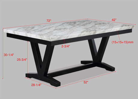 White Faux Marble & Black Finish Dining Table Set Black Faux Leather Upholstered Chairs Nailhead Trim Polyurethane Fabric 5pc Set - sold by Home Elegance USA