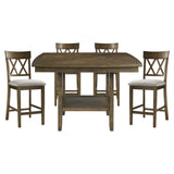 Contemporary 5pc Dining Set Counter Height Table and 4 Counter Height Chairs Functional Lazy Susan Shelf Table Light Oak Finish Wooden Kitchen Dining Furniture