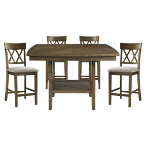 Contemporary 5pc Dining Set Counter Height Table and 4 Counter Height Chairs Functional Lazy Susan Shelf Table Light Oak Finish Wooden Kitchen Dining Furniture