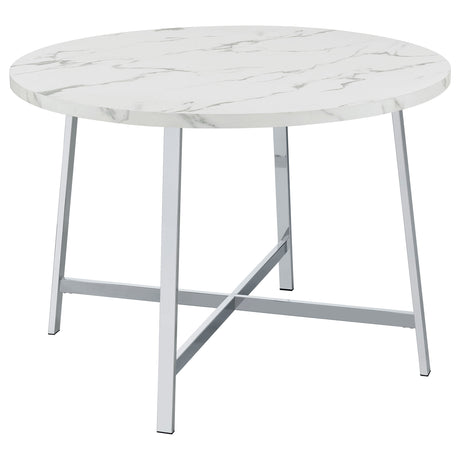 Dining Table - Alcott Round Faux Carrara Marble Top Dining Table Chrome