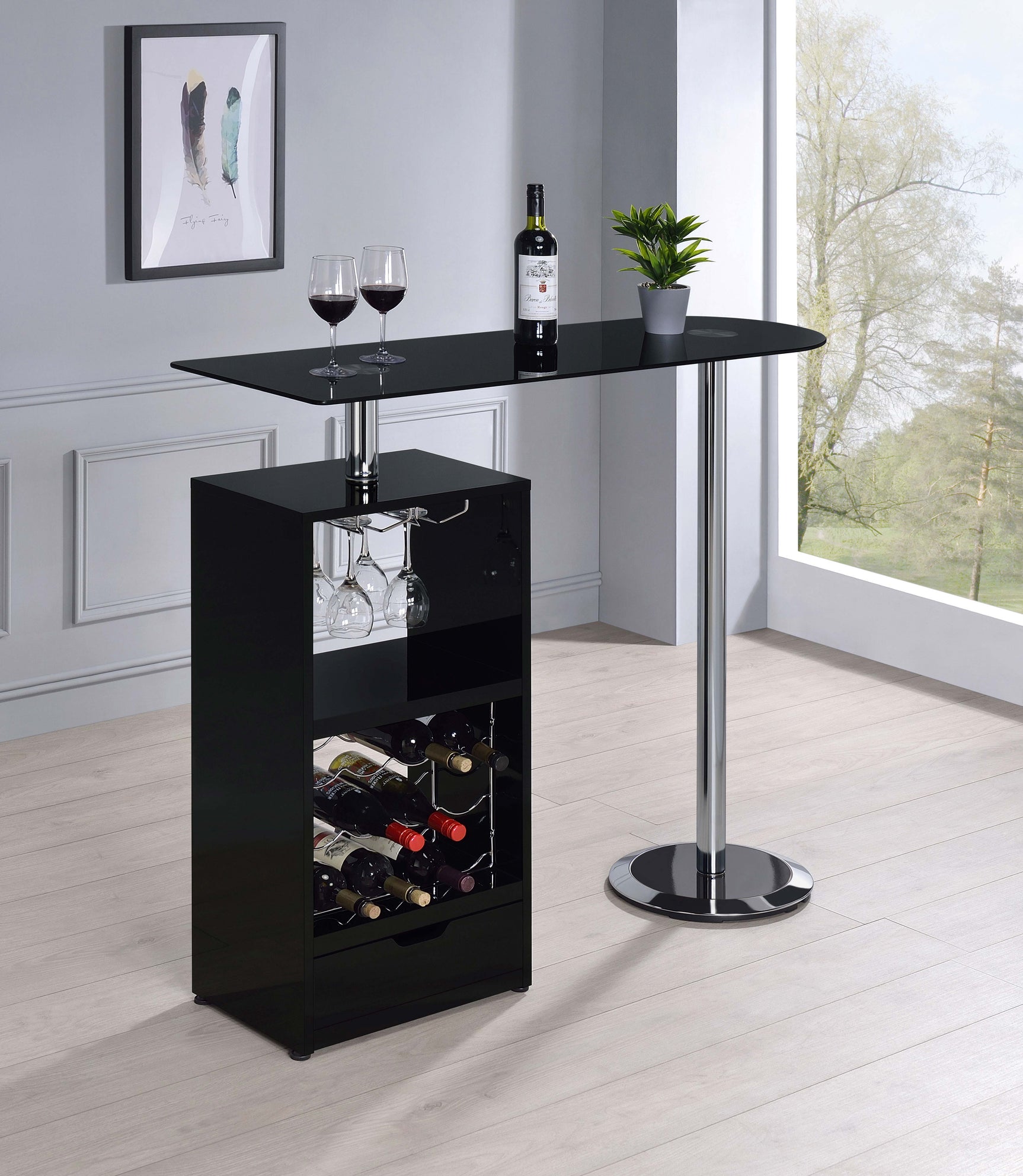 Bar Table - Koufax 1-drawer Bar Table Glossy Black