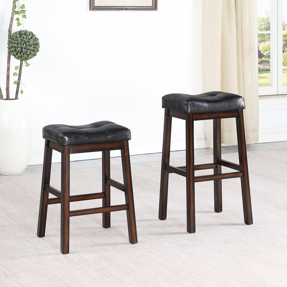 Counter Stool - Donald Upholstered Counter Height Stools Black and Cappuccino (Set of 2)