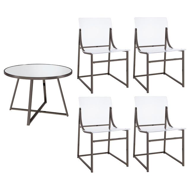 Jillian 5-piece Round Mirror Top Dining Set Black Nickel - Home Elegance USA