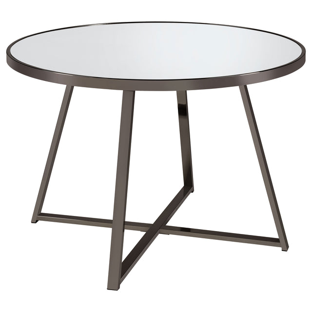 Dining Table - Jillian Round Dining Table with Tempered Mirror Top Black Nickel

