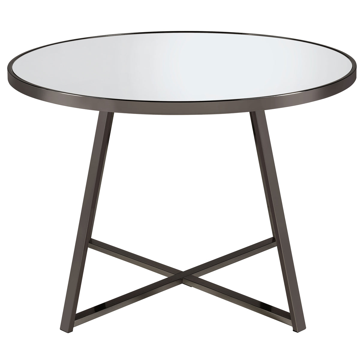 Dining Table - Jillian Round Dining Table with Tempered Mirror Top Black Nickel

