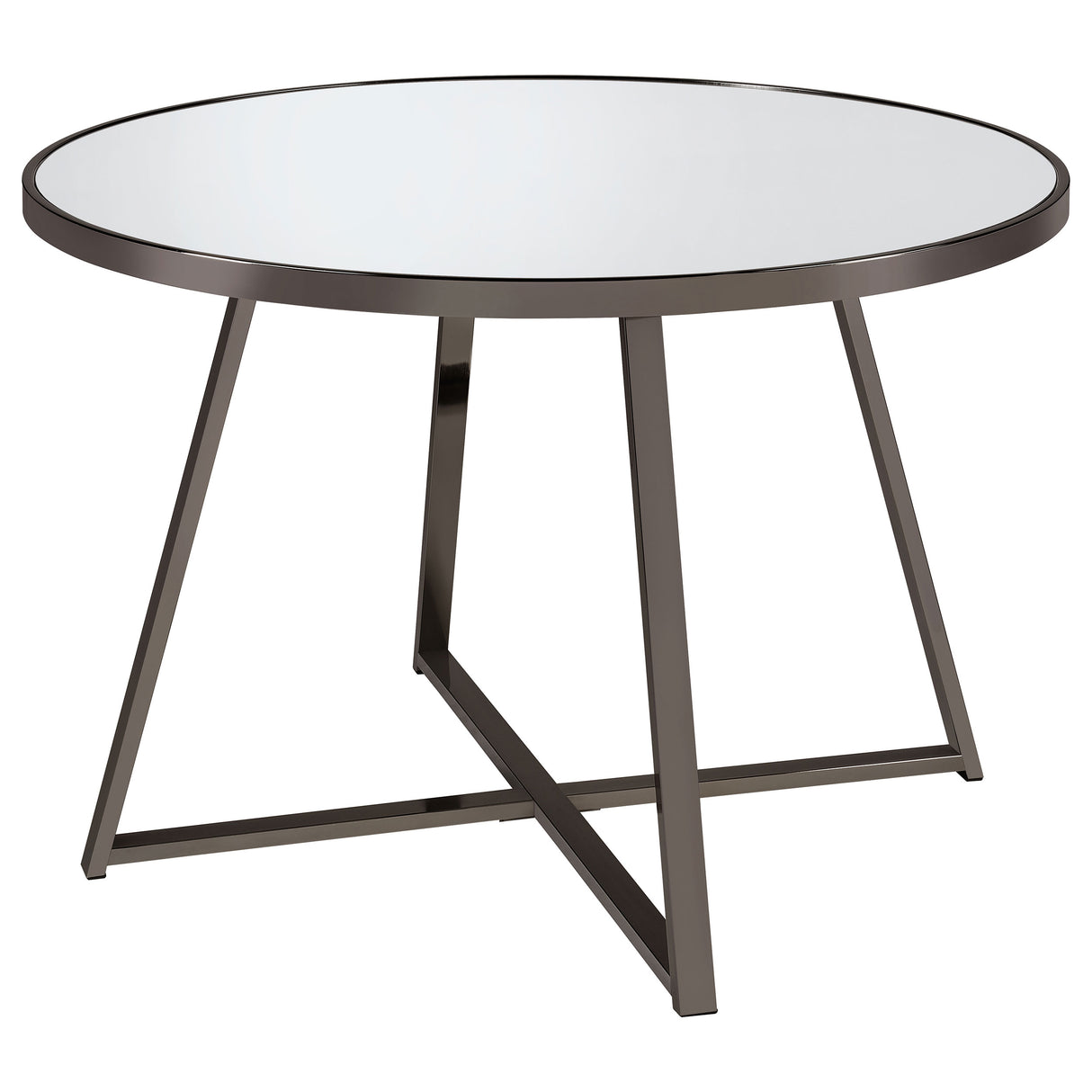 Dining Table - Jillian Round Dining Table with Tempered Mirror Top Black Nickel

