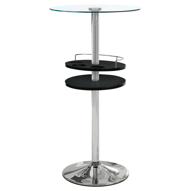 Bar Table - Gianella Glass Top Bar Table with Wine Storage Black and Chrome