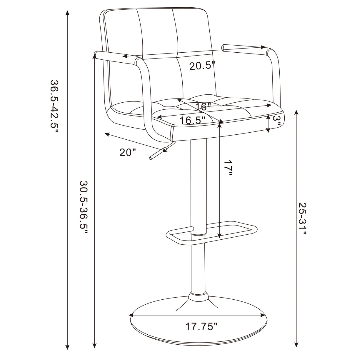 Adjustable Bar Stool - Palomar Adjustable Height Bar Stool Black and Chrome