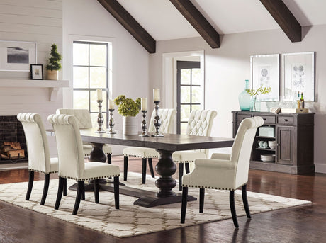 Phelps Rectangular Trestle Dining Set Antique Noir and Beige | Coaster | Home Elegance USA