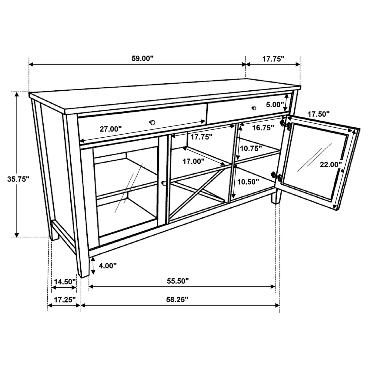 Sideboard - Hollis 2-door Dining Sideboard with Drawers Brown and White