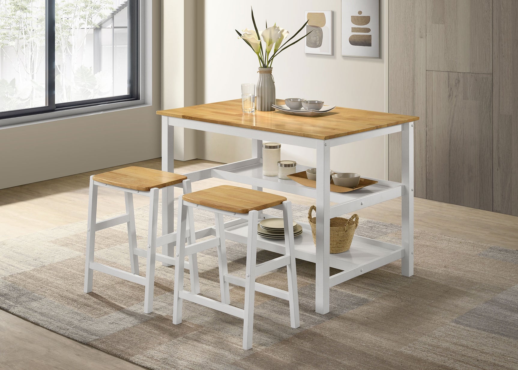 Kitchen Island With Rack - Hollis Kitchen Island Counter Height Table with Pot Rack Brown and White