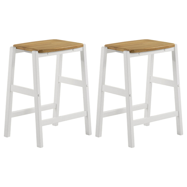 Counter Stool - Hollis Wood Counter Height Backless Bar Stool Brown and White (Set of 2)