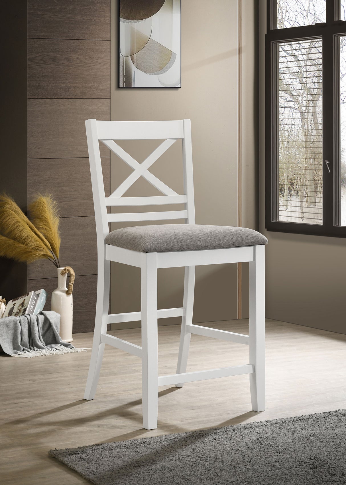 Counter Ht Dining Chair - Hollis X-Back Counter Height Dining Chairs White and Grey (Set of 2)