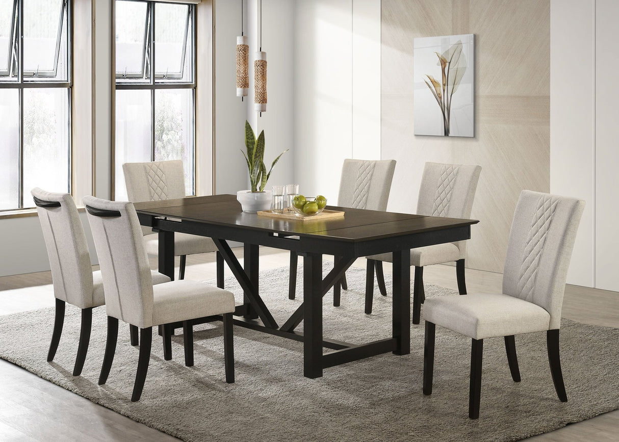 Malia 7 - piece Rectangular Dining Table Set with Refractory Extension Leaf Beige and Black | Coaster | Home Elegance USA