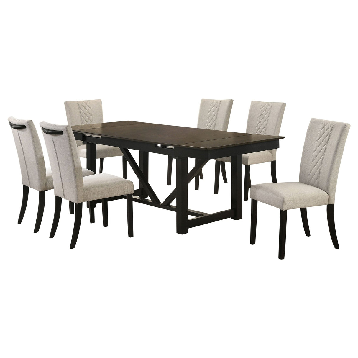 Malia 7 - piece Rectangular Dining Table Set with Refractory Extension Leaf Beige and Black | Coaster | Home Elegance USA