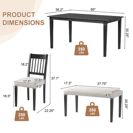 6-Piece Retro Dining Room Set, Classic Kitchen Furniture Set, Wooden Rectangular Table and 4 Chairs with Bench for kitchen & Dining Room (Easy Assembly, Space Saving)(DOVETAIL GREY) - sold by Home Elegance USA