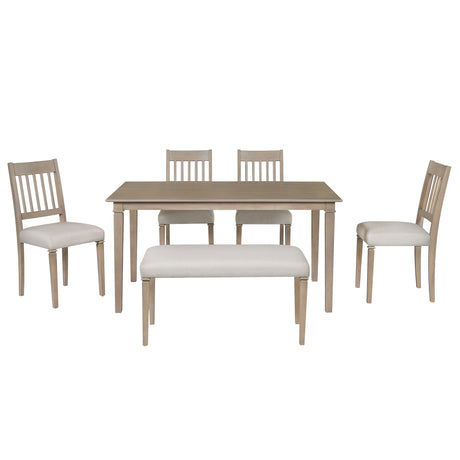 6-Piece Retro Dining Room Set, Classic Kitchen Furniture Set, Wooden Rectangular Table and 4 Chairs with Bench for kitchen & Dining Room, Easy Assembly, Space Saving, (BROWN) - sold by Home Elegance USA