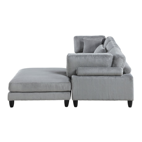 Living Room Furniture 4-Piece Modular Sectional Sofa Set Gray Corduroy Soft Cushion Pillows Solid Wood Legs - sold by Home Elegance USA