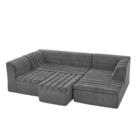 135' U-Shaped Modular Sectional Sofa with Chaise and Movable Ottoman for Living Room, Chenille Upholstered Boneless Couches with Wave-Shaped Armrest, No Pillows Included - sold by Home Elegance USA
