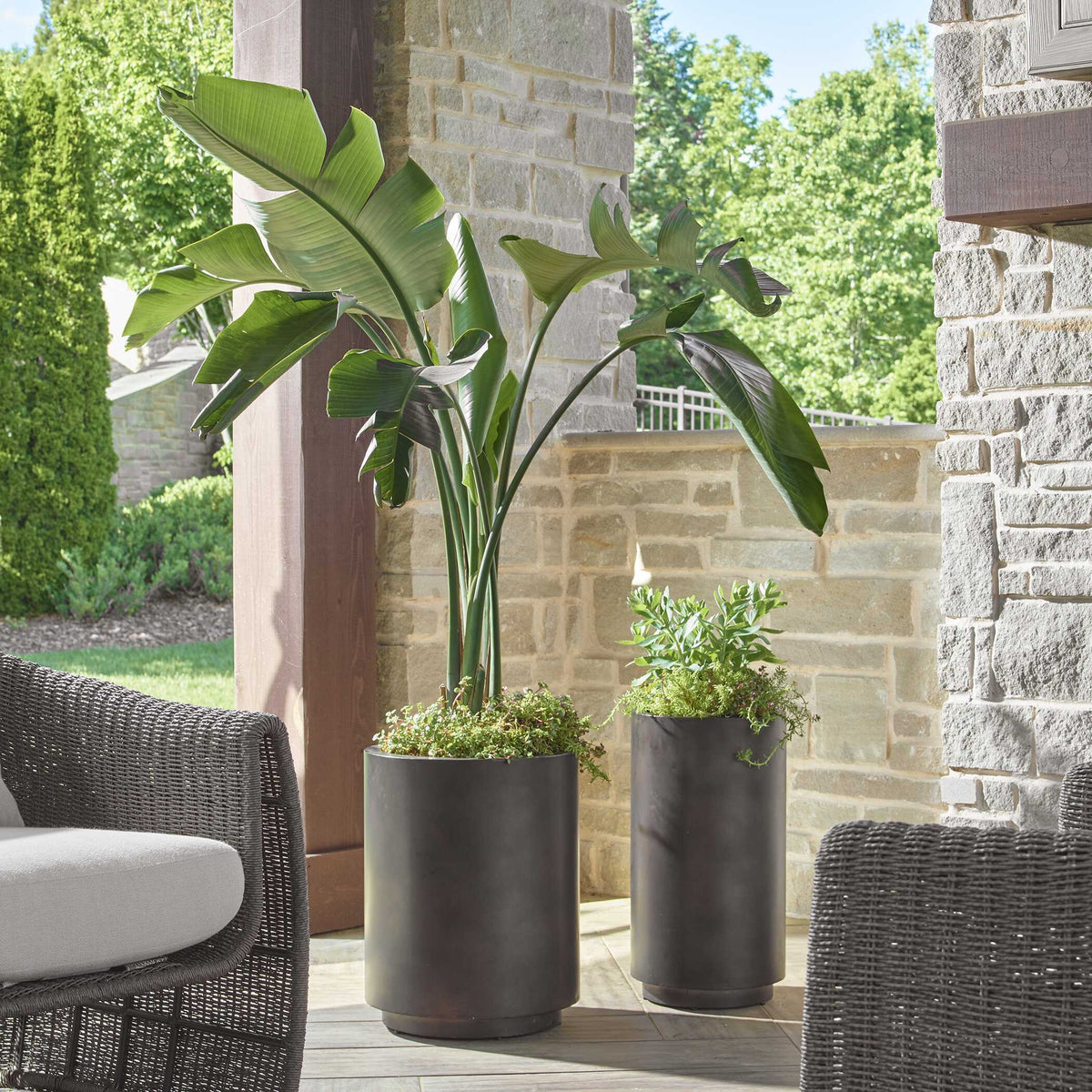Volcan Outdoor Planters (Set of 2) Matte Bronze - Black by Uttermost - View 2