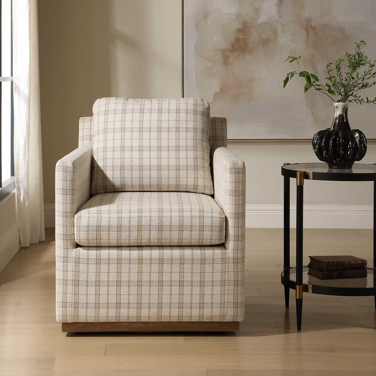 Basie Casual Linen Swivel Chair White - Beige by Uttermost - View 2