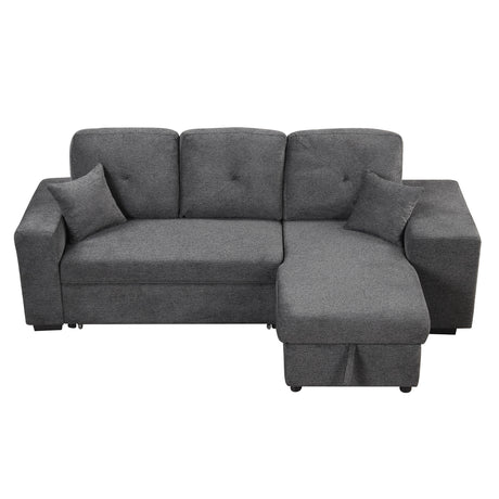 Reversible Sleeper Sectional Sofa Bed with Side Shelf and 2 Stools, Pull-Out L-Shaped Sofa Bed, Velvet Blue Black - sold by Home Elegance USA