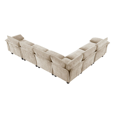 Modern Contemporary 6-Piece Modular Sectional Sofa Set Plush Comfort Taupe Chenille Upholstery Living Room Furniture Durable Plywood - sold by Home Elegance USA