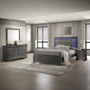 Blaze Upholstered Modern Style 4 Pc King Bedroom Set with LED Headboard Made with Wood in Metallic Gray(CA WAREHOUSE) - sold by Home Elegance USA