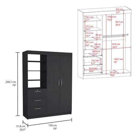 Peyton 2 Piece Bedroom Set, Armoire + Nightstand, Black - sold by Home Elegance USA