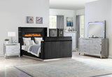 Lavish Modern Style 5 Pc King Bedroom Set Made with Fireplace in Headboard & TV stand in Footboard with Wood in Black