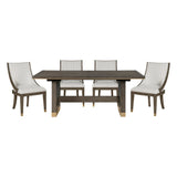 Modern Brown Finish 5pc Dining Set Extension Dining Table and 4x Armchairs Set Gold Tipping Upholstered Dining Kitchen Furniture