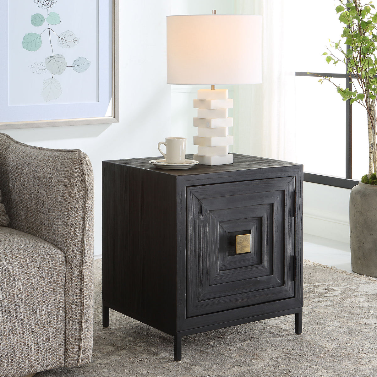 Aiken Geometric Cabinet / End Table - Black by Uttermost - View 2