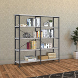 63 Inch Industrial 4 Tier Bookshelf, Particleboard, Metal Frame, Gray, Black - B05691148 - image - 6