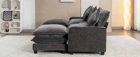 Modern Chenille Upholstered Sectional Sofa with Ottomans, USB Ports, Cup Holders, and Storage in Grey - sold by Home Elegance USA