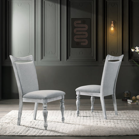 Iris 5-Piece Dining Set, Round Pedestal Table with 4 Chairs, Weathered White and Gray - sold by Home Elegance USA