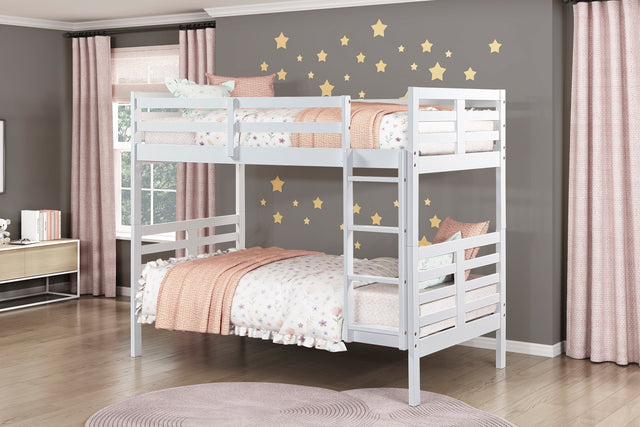 Twin over Twin Bunk Bed 1pc Classic White Finish Youth Bedroom Furniture Durable Wood - sold by Home Elegance USA