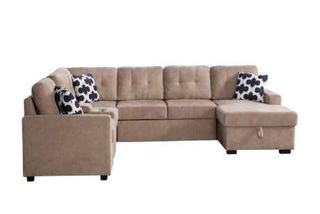 Multifunctional Modular L - Shaped Sectional Sofa with Built - in Cup Holders, Hidden Storage Compartments and Convertible Seating Design - sold by Home Elegance USA