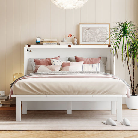 Queen Size Murphy Bed with USB Port and removable Shelves on Each Side,White - Home Elegance USA