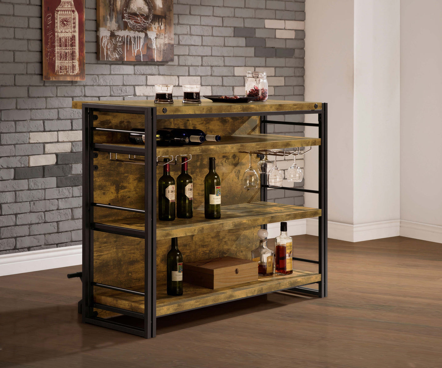 Home Bar - Renaldi Bar Unit with Stemware Rack Antique Nutmeg