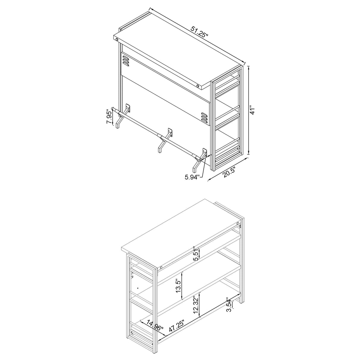 Home Bar - Renaldi Bar Unit with Stemware Rack Antique Nutmeg