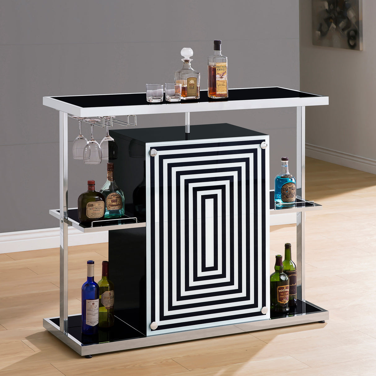 Home Bar - Zinnia 2-tier Bar Unit Glossy Black and White